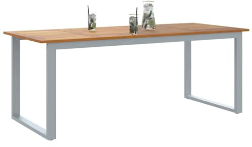 vidaXL Gartentisch Grau 200 x 90 x 75 cm Massivholz Akazie, Garten und Terrasse, moderner Esstisch für draußen, Robustes Akazienholz, Stahlrahmen, perfekt für große Feiern, wetterfest
