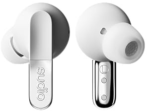 Sudio N3Pro Snow White - Auriculares de día a Noche con cancelación de Ruido. Cancelación Activa de Ruido (35dB), duración de reproducción de 5,5 Horas, IPX4, micrófonos para Grabar Llamadas