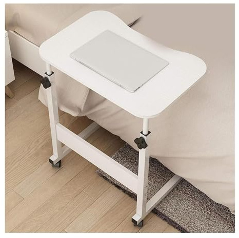 NESPIQ Laptoptisch Beistelltisch Stahlrahmen Laptop-Schreibtisch Mit Rad Mobiler Stehpult Heben Über Dem Bett Nachttisch Verstellbar Computertisch(White)
