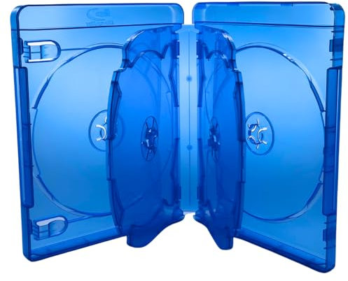 shopanize24® Blu-ray Leerhülle mit Logo, Coverfolie & Booklet-Halter (Blau, für 6 Discs, 4 Leerhüllen)