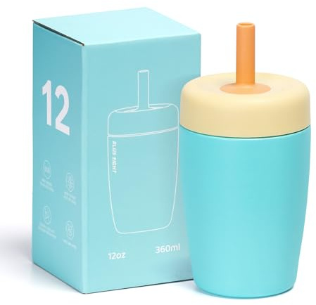 pluseight Stainless Steel Cups Spill Proof, 350ml/12oz Water Bottle with Twist Lids & Silicone Straw, Reusable Double Walled Water Bottle, Easy to Clean(Green, 350ml)