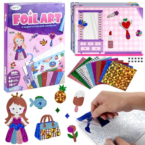 AUTOMP Bastelsets für Kinder - Einhörner und Prinzessinnen, Folienkunst-Set, kein Durcheinander, Kunst und Handwerk, DIY-Aktivitätsgeschenke für Mädchen und Jungen im Alter von 4 5 6 7 8 9 Jahren