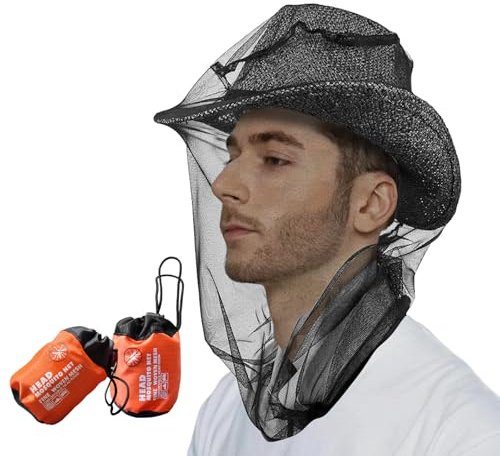 Lot de 2 moustiquaires en maille pour insectes, visage, cou, moustiquaire, moustiquaire, moustiquaire, filet pour la randonnée, l'extérieur, la pêche, le jardinage, noir