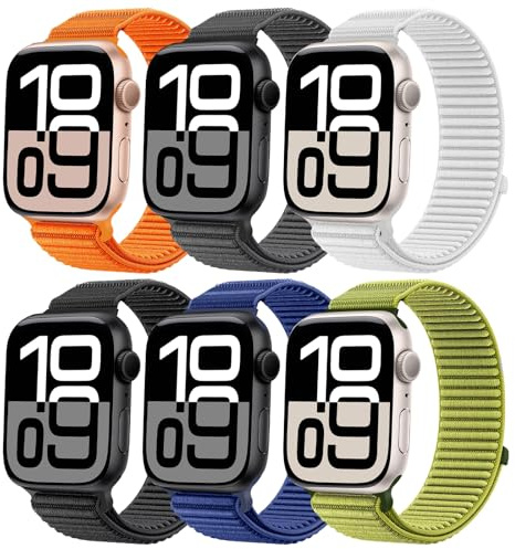 Confezione 6 Cinturini Nylon Compatibile con Cinturino Apple Watch 46mm 42mm 41mm 40mm 44mm 45mm 49mm 38mm, Sportivo Morbido Regolabile Cinturino per iWatch 11 10 9 8 7 6 5 4 3 2 1 SE Ultra 1/2/3