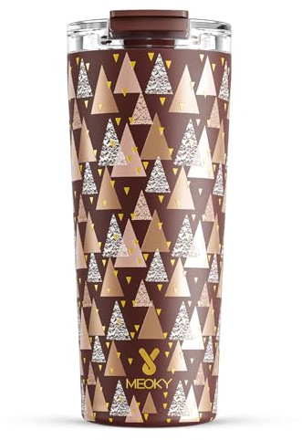 Meoky 24 oz Travel Coffee Mug with Leak-Proof Lid, Stainless Steel Insulated Coffee Tumbler, Keeps Hot for 8 Hours or Cold for 24 Hours, Fits in Car Cup Holder (Cocoa Geometry)