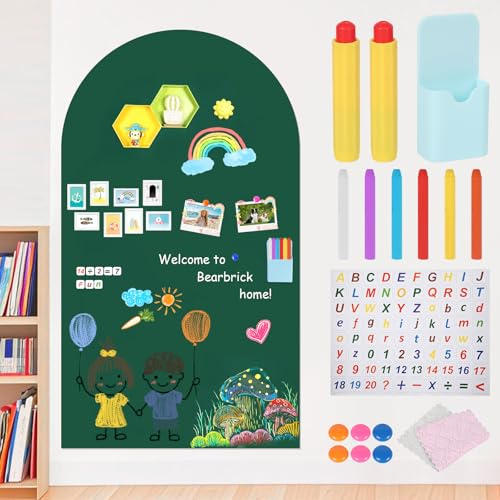 Magnetic Chalk Board, 118x60cm Magnetic Adhesive Arch Wall Decal for Kids, Peel and Stick Magnet Blackboard with Accessories, Multifunctional Wallpaper for Playroom Classroom Home School (Green)