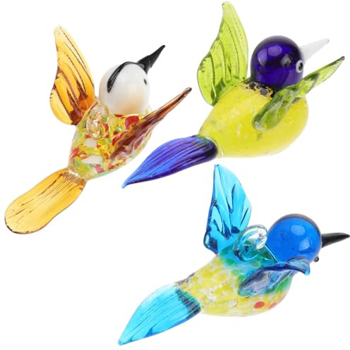HOODANCOS Handgefertigte Bunte Glasvogel Deko 3 Stück Glasornament zum Aufhängen für Fenster Wand und Decke Filigrane Vogelfigur aus Langlebigem Glas für Wohn und Gartendekor