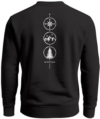 Neverless® Sweatshirt Herren Pullover Backprint Vertikale Symbole | Kompass | Berge | Baum Outdoor Fashion Streetwear