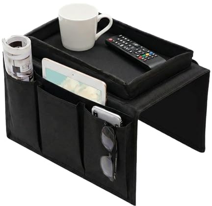Jovrelant Sofa Armchair Tray Organizer Waterproof Non-Slip Couch Cup Holder with 4 Pockets for TV Remote Control, Snacks & Drinks Storage