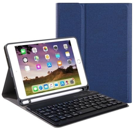 NXCVBNKZJ kuaijiexiaopu QWERTY-Tastatur, Stiftschlitz, Stoffstruktur, Schutzhülle, geeignet for iPad Pro 11 Zoll 2018–2022, universell(Blue+Keyboard)