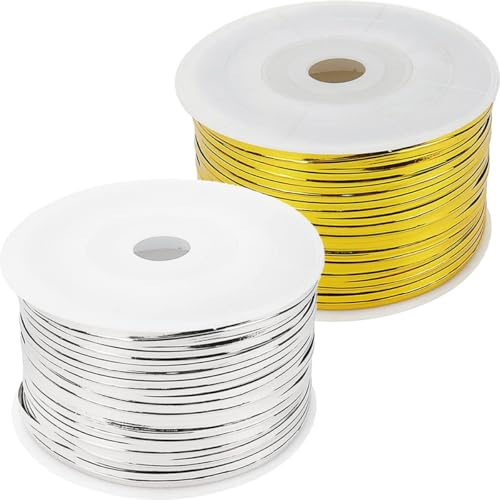 VICASKY Attaches Métalliques Torsadées pour Paquet Alimentaires, Liens Décoratifs Doré et Argenté, 2 Rouleaux de 50 M pour Emballage Présent, Pâtisserie et Sachets Bonbons, Réutilisables