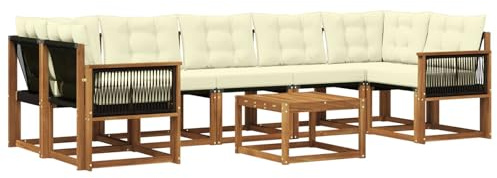 vidaXL Outdoor-Sofagarnitur mit Kissen 8 pcs Natur und Creme, Akazienholz Garten Sofa Set, modernes Möbel, langlebige Terrasse Sitzgelegenheiten, Entspannung für deinen Hinterhof