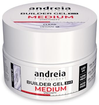 Andreia Professional Nail Gel Builder Medium Viscosity Construction - Best as Builder Gel Base and Top Coat Polish LED & UV Nail Art Kit - Clear 22g