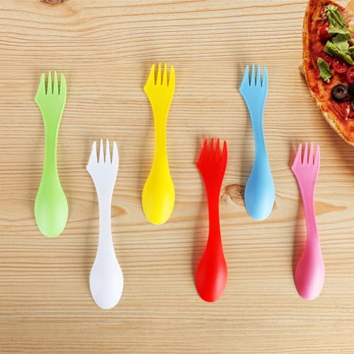 Vieshful Paquete de 18 Sporks 3-en-1 - Juego de Cubiertos de Camping con Cuchillo, Tenedor y Cuchara, con Bolsa Portátil y Abrebotellas Multifuncional de Acero Inoxidable, Libre de BPA