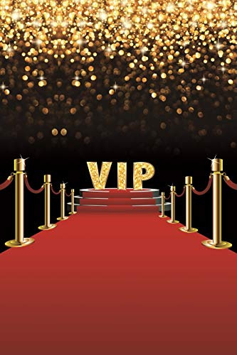 YongFoto 1,5x2,2m Polyester Foto Hintergrund der VIP Bühne Roter Teppich Gold Pailletten Bokeh Glitterpunkte Fotografie Leinwand Partydekoration Fotostudio