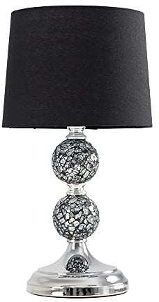 MiniSun | Modern Chrome and Mosaic Glass Table Lamp with a Black Shade | Table Lamps, Home Décor & Improvement Essential