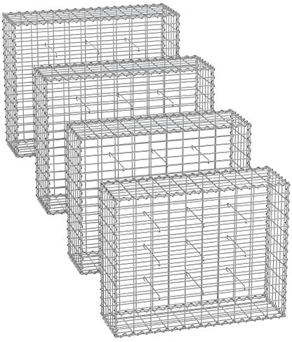 SONGMICS Gabion pour Pierre, Cage en Métal, Panier à Pierre, Maille 5 x 10 cm, Galvanisé, Mur, Paterre, Décoration de Jardin, 100 x 80 x 30 cm, Lot de 4, Argent GGB483V1
