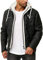 Robuste Lederjacke Kunstleder Bikerjacke mit abnehmbarer Kapuze Schwarz-Ecrumelange 5XL