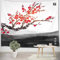 LB 150x130cm Wandteppich Rote Kirschblüte Wandtuch japanisch Wandbehang Schwarz Grau Weiß Tapisserie für Wohnzimmer Schlafzimmer Wohnheim Wanddeko