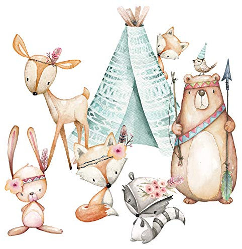 Little Deco Aufkleber Waldtiere & Bär mit Pfeil und Bogen I Wandbild M - 77 x 53 cm (BxH) I Zelt Wandsticker Kinder Wandtattoo Kinderzimmer Deko Babyzimmer DL490
