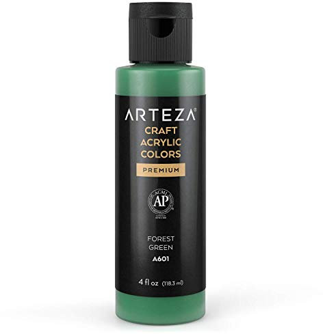 ARTEZA Peinture acrylique artisanale, A601 Vert forêt, bouteilles de 118 ml, à base d'eau, mélangeable, peintures acryliques mates pour des projets d'art et de bricolage sur toute surface