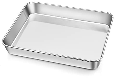 Homikit Small Oven Tray, Stainless Steel TrayBake Cake Tin Rectangle Baking Tray, Deep Rimmed Baking Sheet Pan Ideal for Cake/Lasagne/Brownie, 26.6x20.2x5cm, Brushed Finish & Dishwasher Safe