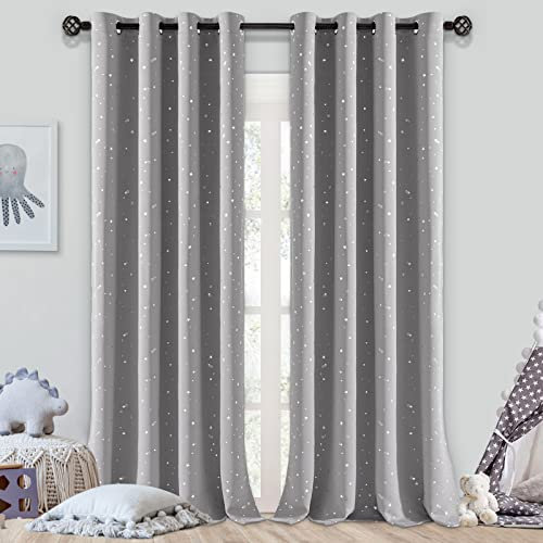 NAPEARL Vorhang Kinderzimmer Junge, Schöne Stern Kinderzimmer Gardinen mit Ösen, 2 Stücke Hellgrau Thermovorhang für Babyzimmer, 2X H 244 X B 132cm