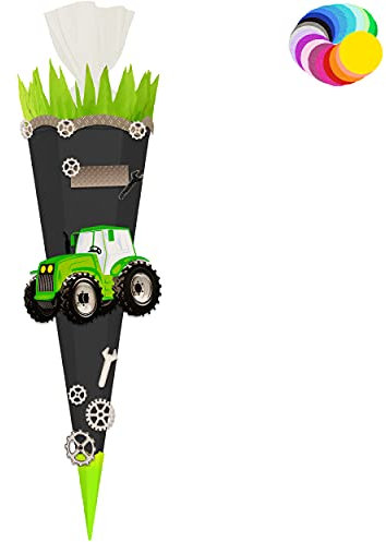 alles-meine.de GmbH Bastelset - Schultüte Farbe & Größe wählbar 70/85 / 100 cm - Traktor - Farbe frei wählbar - Bastelschultüte - Zuckertüte zum selber Basteln Bemalen Bekl..