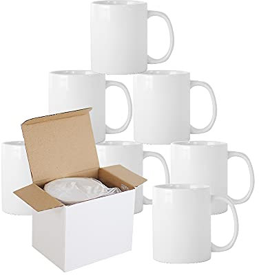 Yoshome Sublimations-Kaffeetassen mit großem Griff, 325 ml, einfarbig, blanko, mit Box, 6 Stück