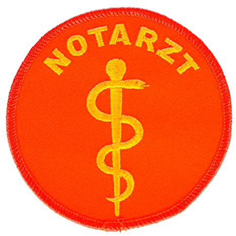 RescPol Aufnäher Notarzt mit Äskulapstab mit Klett leuchtorange/gelb
