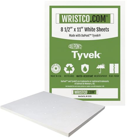 WristCo Druck- und Bastelpapier, wasserfestes Papier für Tintenstrahldrucker, Tyvek-Blätter, doppelseitig, reißfest, langlebig, wetterfest, für Schilder, Origami, Malen und Zeichnen, 100 Karat