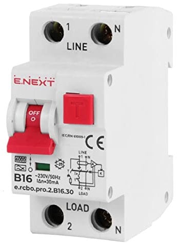 FI/LS-Schalter RCBO B 16A 30mA Typ A Fehlerstromschutzschalter Leitungsschutzschalter Kombischalter B 16 A, E.Next, Grau