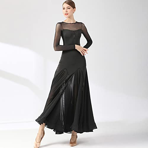 National Ballsaal Standard Tanzkleid for Women Wettbewerb Tanz Modern Dance Dresses Tango Waltz Dresses Costume Skirt for Frauen,Schwarz,M