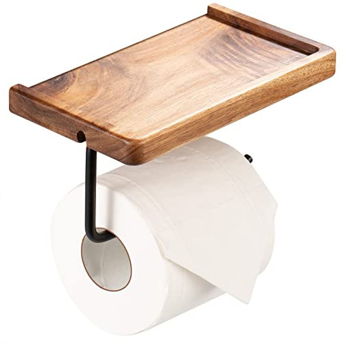 Yangbaga Porte-Rouleau de Papier Toilette en Bambou, Support Mural avec Étagère Spacieuse, Support pour Papier Cuisine et Salle de Bain