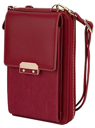 QH-Shop Damen Handy-Umhängetasche Pu Leder Mädchen Kleine Crossbody Tasche Grosse Kapazität Viele Fächer Handy Schultertasche mit Verstellbar Abnehmbar Schultergurt Rot