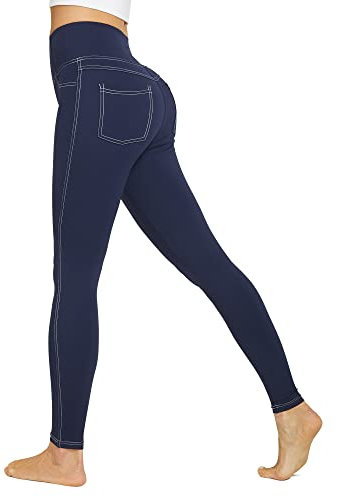 G4Free Yoga Pants for Women with Pockets High Waisted Leggings Jean Jeggings Butt Lifting Tummy Control Running Legging for Workout Business Casual Work(Navy Blue-A064,M)