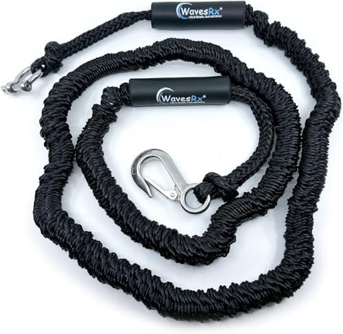 AnchorMate Bungee Line | Elastic Anchoring Rope Prevents Anchor from Dislocating | Keeps Your Boat, Jet Ski & PWC Safely Tethered Near Beach & Sandbar | Ventilated Bag + SS Snap Hook & D Ring