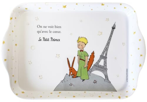Mini-Tablett Le Petit Prince mit Fuchs neben dem Eiffelturm von Paris, hochwertiges Melamin, Größe Mini