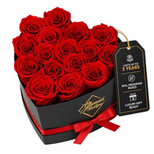 GLAMOUR BOUTIQUE 16 Flower Forever Heart Shape Box, Mothers Day Gift For Mom, Eternal Preserved Roses Gift for Her, Flowers bouquet, For Birthday, Anniversary, Girlfriend - Red