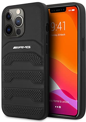 AMG AMHCP14LGSEBK Hülle für iPhone 14 Pro 6,1 schwarz/Black hardcase Leather Debossed Lines