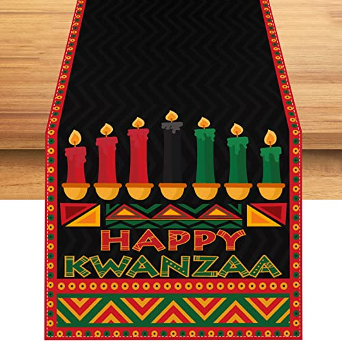 Linen Kwanzaa Table Runner Kwanzaa Tablecloth African American Heritage Festival Decor Kwanzaa Decorations and Supplies for Home Kitchen Table-13×72''