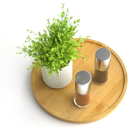 Lazy Susan Organiseur Homerays en bambou antidérapant pour armoire de cuisine, plateau tournant en bois pour comptoir de cuisine 22,9 cm