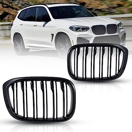G01 Kühlergrill Schwarz Passend für BMW X3 G01 30i/30i xDrive/M40i xDrive BMW X4 G02 2018-2021 Nieren Grill Glanz Schwarz Doppelsteg Sport grille
