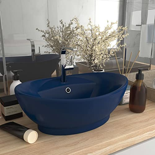 Chusui Lavandino di lusso con troppopieno, Lavandino Sopra Piano Lavandino, Lavandino Bagno, Mobile Lavabo, Mobili Da Bagno, Ceramica Blu Scuro 58,5x39cm
