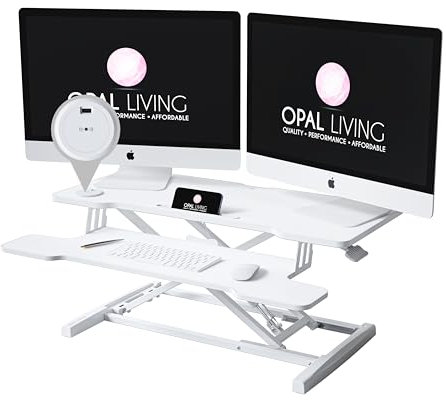 Opal Living Large 36 / 91.5cm White Standing Desk Converter with Wireless Charger and USB Port - Portable Adjustable Desk Riser with Keyboard Raiser - Stand Up Desk Converter Sit to Stand Desk Stand