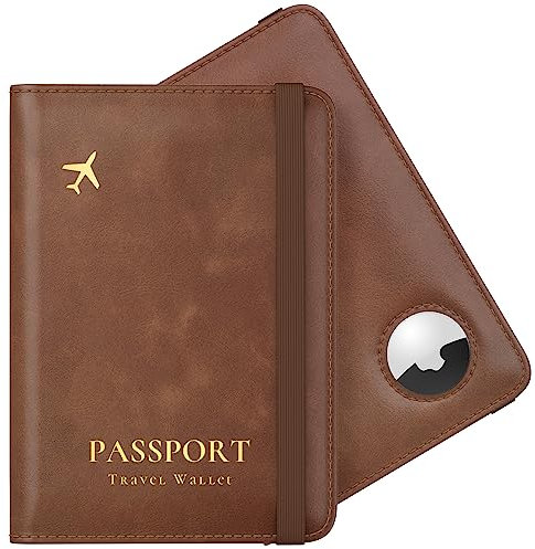 Stouchi Reisepasshülle, Airtag Reisepass Geldbörsen Kunstleder Passhülle Schutzhülle Tasche für Damen Herren, Reisedokumente,Geschenk Passinhaberdeckel Karteninhaber Mattes Braun