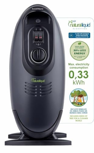 Bastilipo - Radiador ecológico mini con H2O natural liquid, 200/400/600W, 0.4Kw/h, 7 elementos c/termostato, color negro, MR-ECOFLUID-7