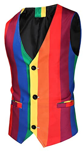 Dinnesis Herren Anzugweste, Ärmellose Männer Weste Gilet Business Casual V-Ausschnitt Weste formale Leichte Regenbogen Gilet Jackett Slim Smoking Frack Anzug Business Hochzeit