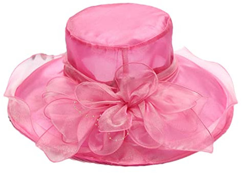 Chapeau D'église en Organza pour Femmes, avec Nœud en Dentelle, Fleur, Chapeau Fedora À Large Bord, Pliable, pour Voyage, Plage, Été Solid Color Rose 56-58cm