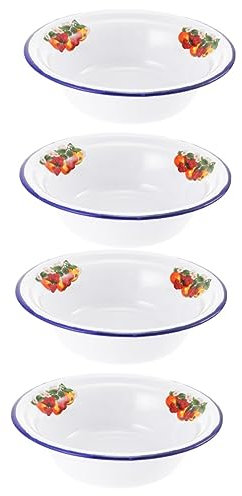 BESTonZON 4 Pz Ciotola Smaltata Vintage Ciotola Di Cereali Lavabo Da Cucina Antico Ciotole Smaltate Vintage Ciotole Di Riso Ciotola Di Pasta Zuppiera Addensare Smalto Scaffale Di Stoccaggio